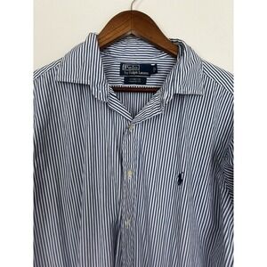 Ralph Lauren Shirt Mens Large Blue‎ Striped Pony Casual Button Up Long Sleeve